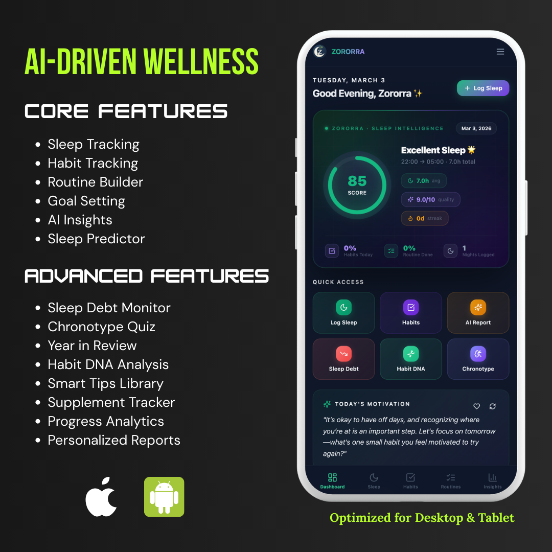 Sleep Tracker & Habit Builder Web App - Optimize Your Wellness - Zororra
