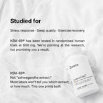 AshwaCalm+ card: studied for stress response, sleep quality and exercise recovery — KSM-66 has been tested in randomised human trials at 600 mg