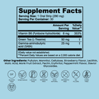 Supplement facts label with ingredients on a light blue background