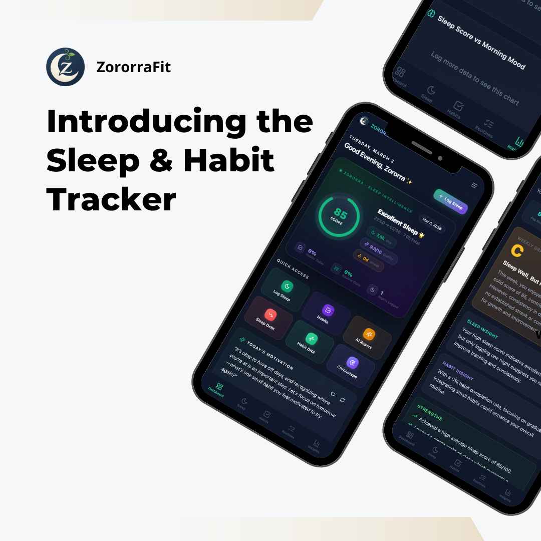 Zororra Sleep and Habit Tracker web app shown on screen
