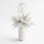 Magnesium Glycinate capsule illustration, powder bursting from an opened capsule