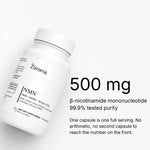 NMN card: 500 mg beta-nicotinamide mononucleotide per capsule, tested to 99.9% purity