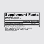 NMN supplement facts panel: serving size 1 capsule, 30 servings per container, beta-nicotinamide mononucleotide 500 mg, with other ingredients listed