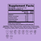 Supplement facts label with ingredients on a purple background
