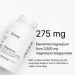 Magnesium Glycinate card: 275 mg elemental magnesium from 2,500 mg magnesium glycinate, both figures printed