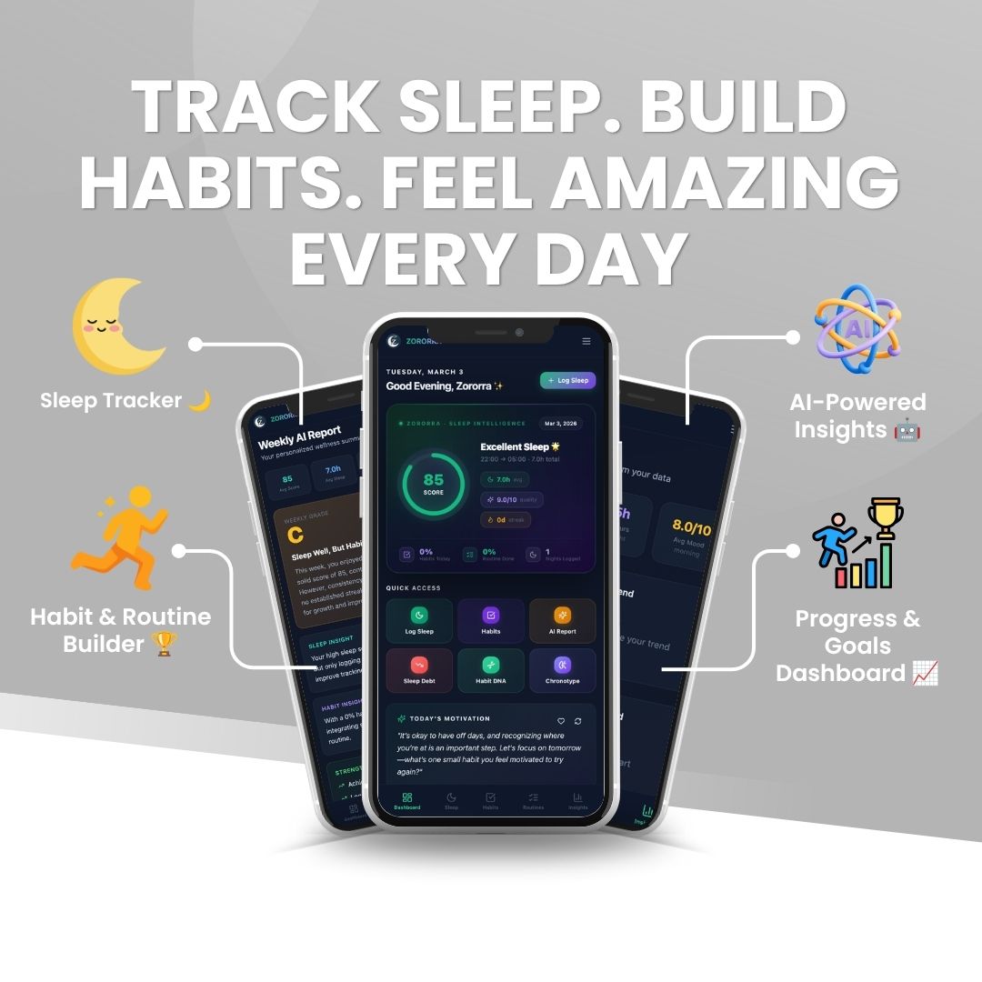 Zororra Sleep and Habit Tracker showing weekly summaries and trend charts